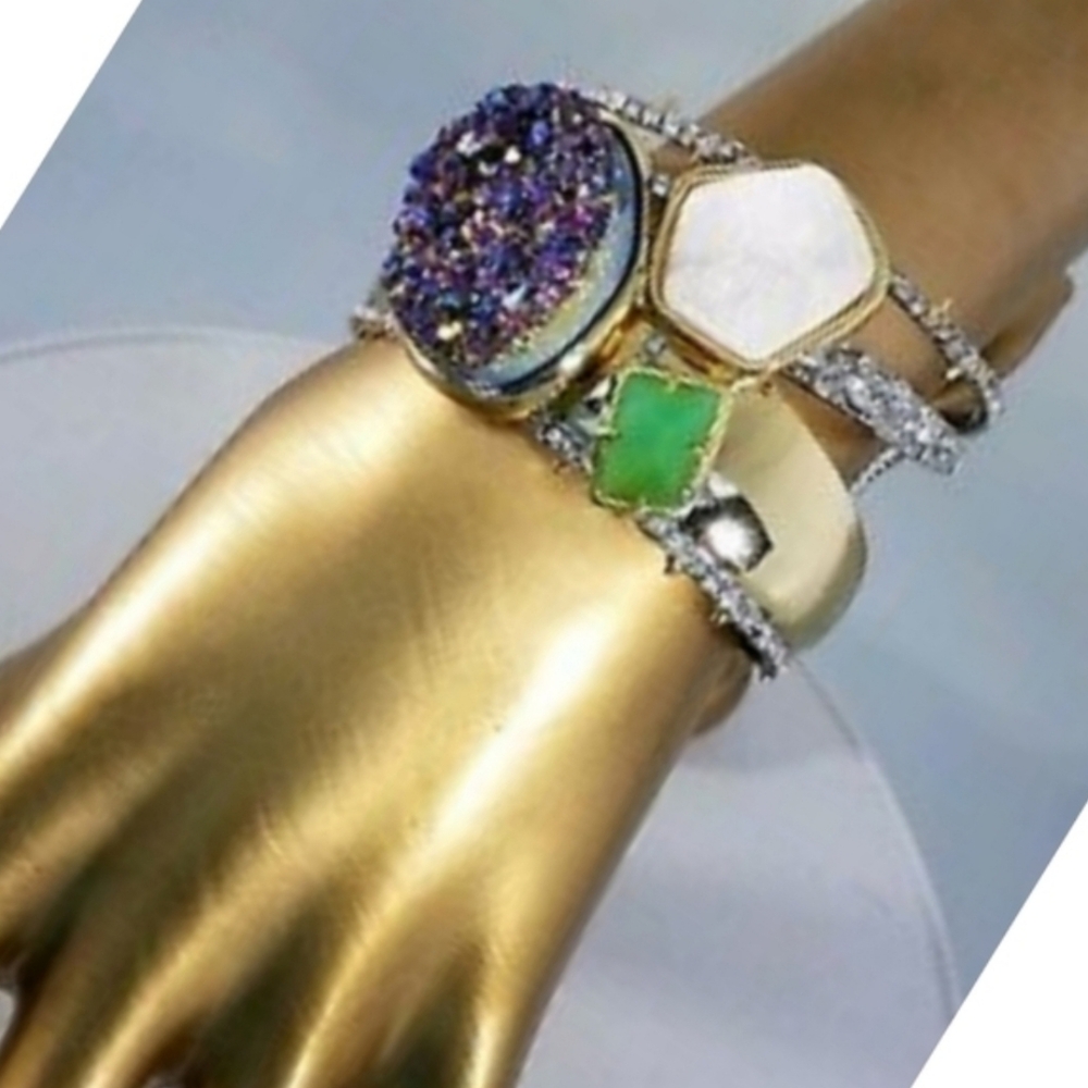 Alexis Bittar Druzy Quartz 10k Gold Bangle Cuff Bracelet - Picture 2 of 13